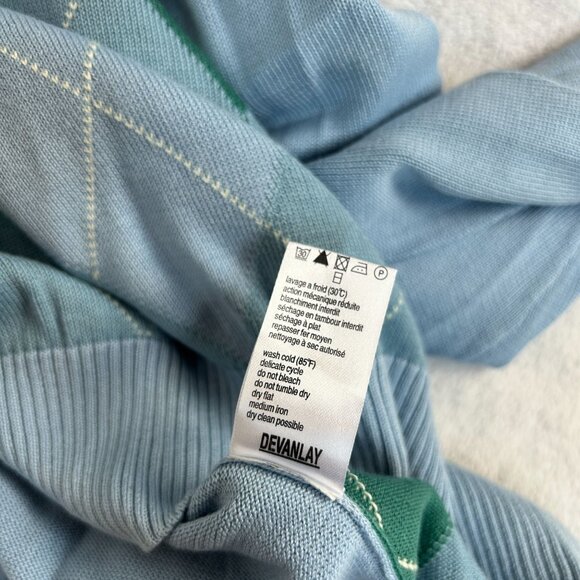 Lacoste Mens Argyle V-Neck Pullover Sweater Size 8 Blue Green 100% Cotton F5178 - Picture 5 of 8